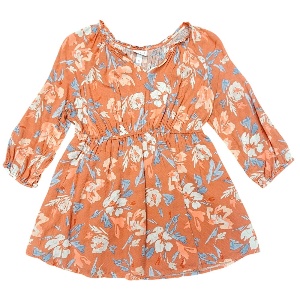 Isabel Maternity Peach Floral Babydoll Boho Tunic Top Cottagecore Prairie M